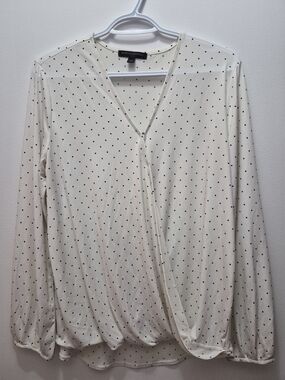 Banana Republic Cream Polka Dot Surplice Long-Sleeve Top